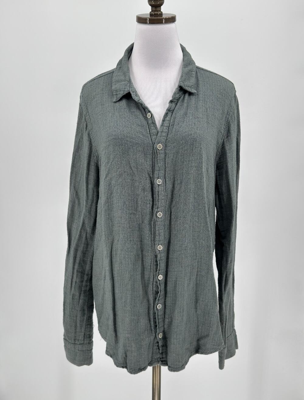 CP Shades Green Linen Blend Long Sleeve Button Tunic Top Sz L